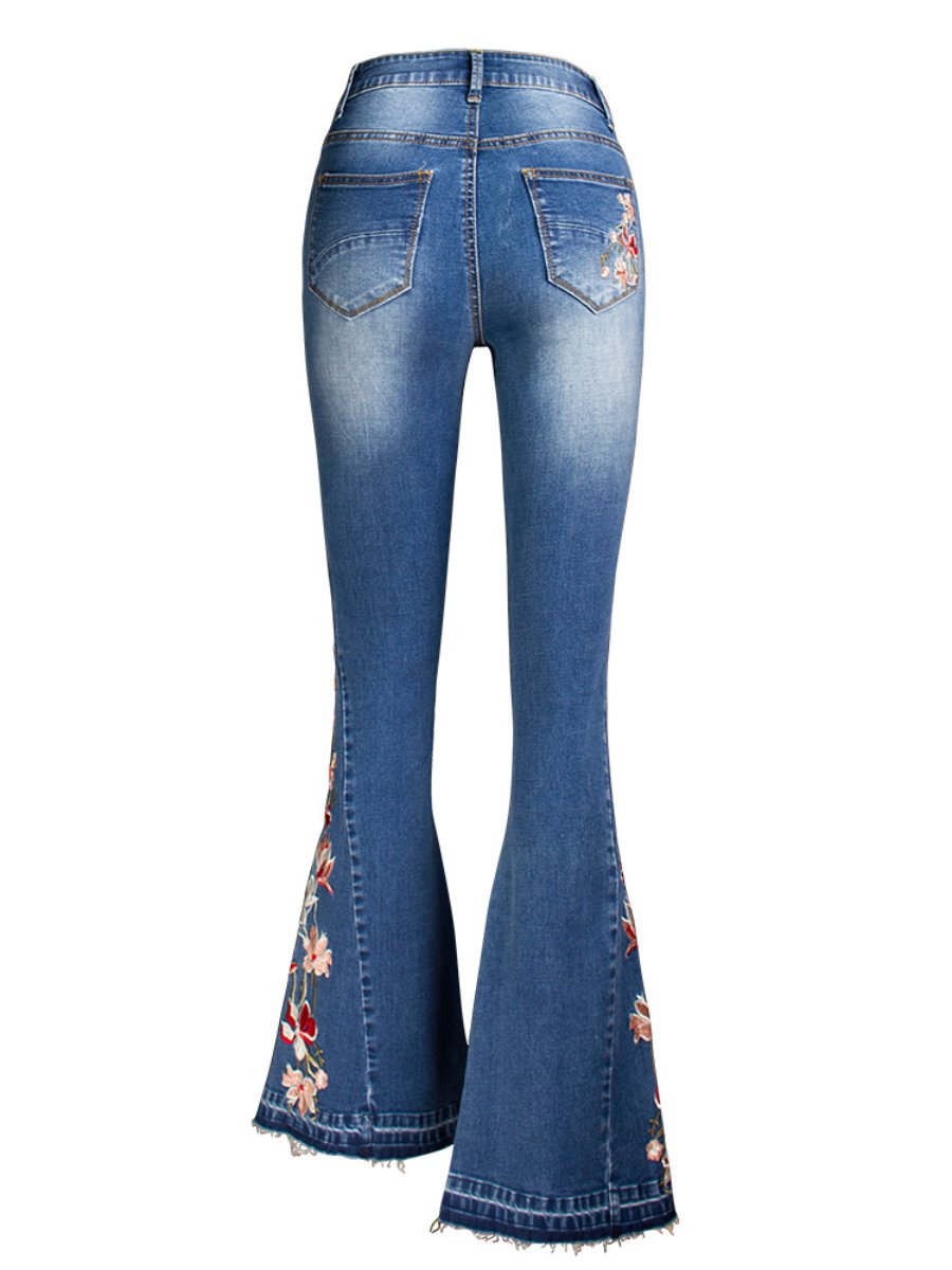 Canuck™| Handmade Embroidered Flower Slim-fit Flare Jeans