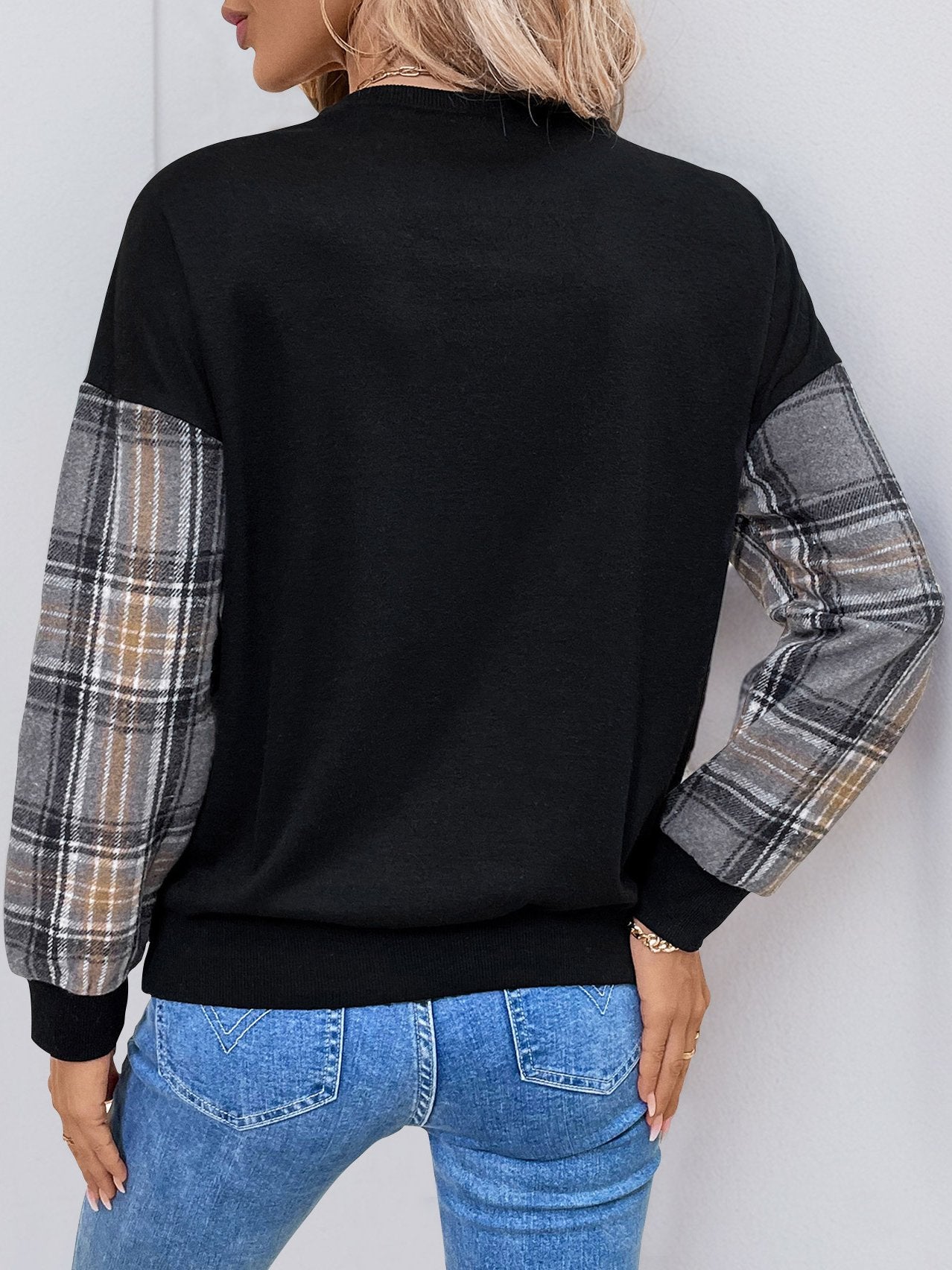 Canuck™| Vintage Lace Trim Plaid Patchwork Sweatshirt