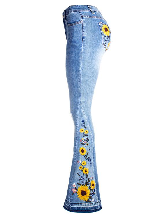 Canuck™| Handmade 3D Embroidered Floral Flare Jeans