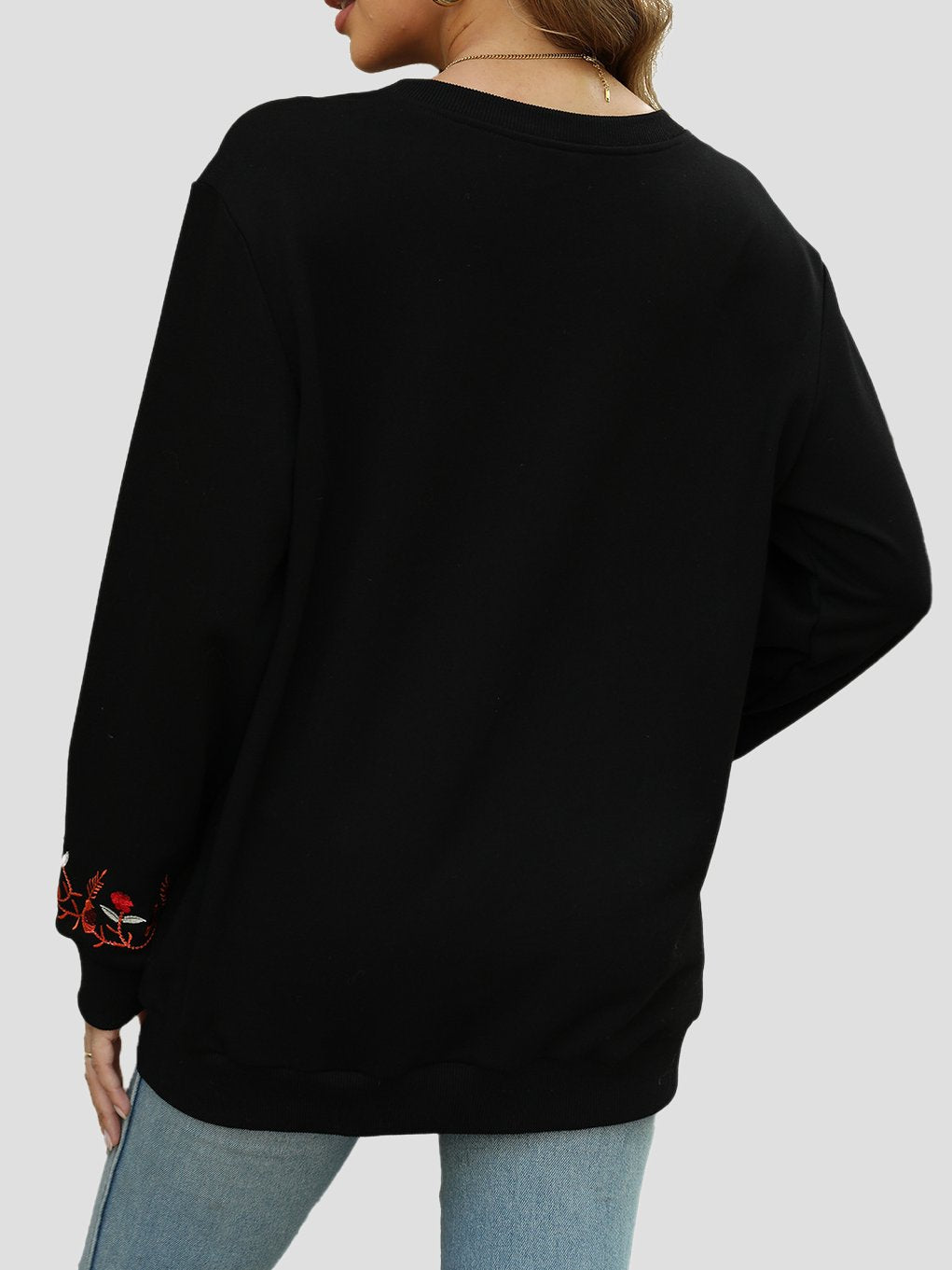 Canuck™| Elegant Floral Embroidered Ribbed Loose-Fitting Sweatshirt