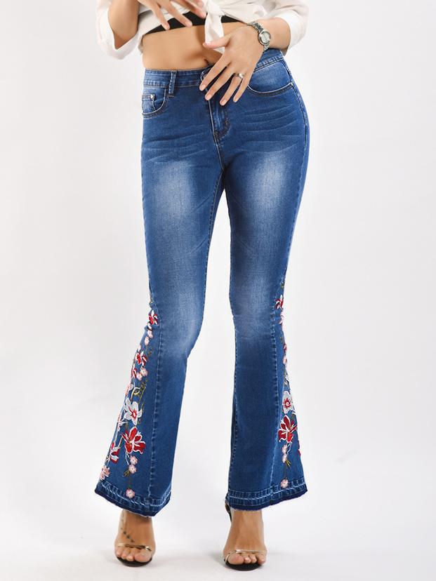 Canuck™| Handmade Embroidered Flower Slim-fit Flare Jeans