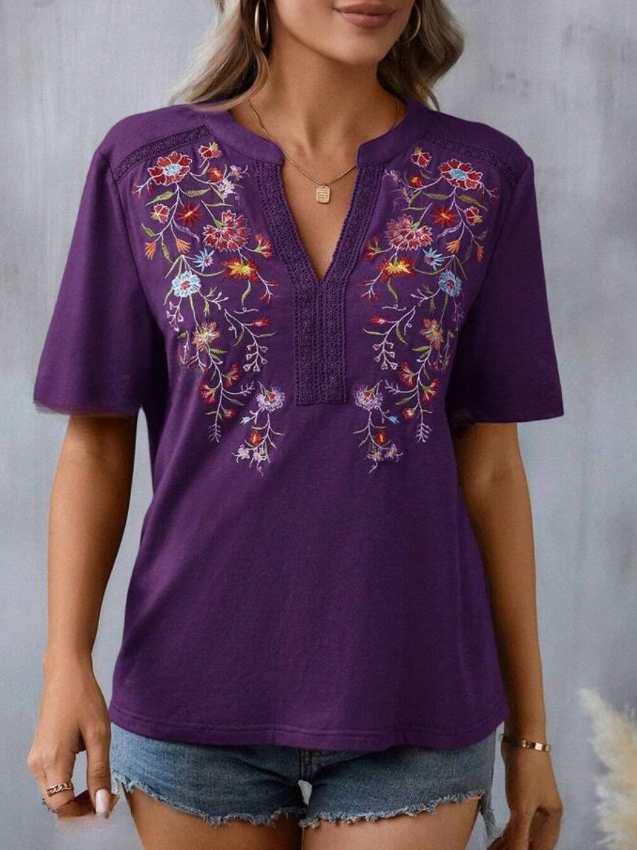 Canuck™| Ethnic Embroidered Lace Tirm Patchwork Top