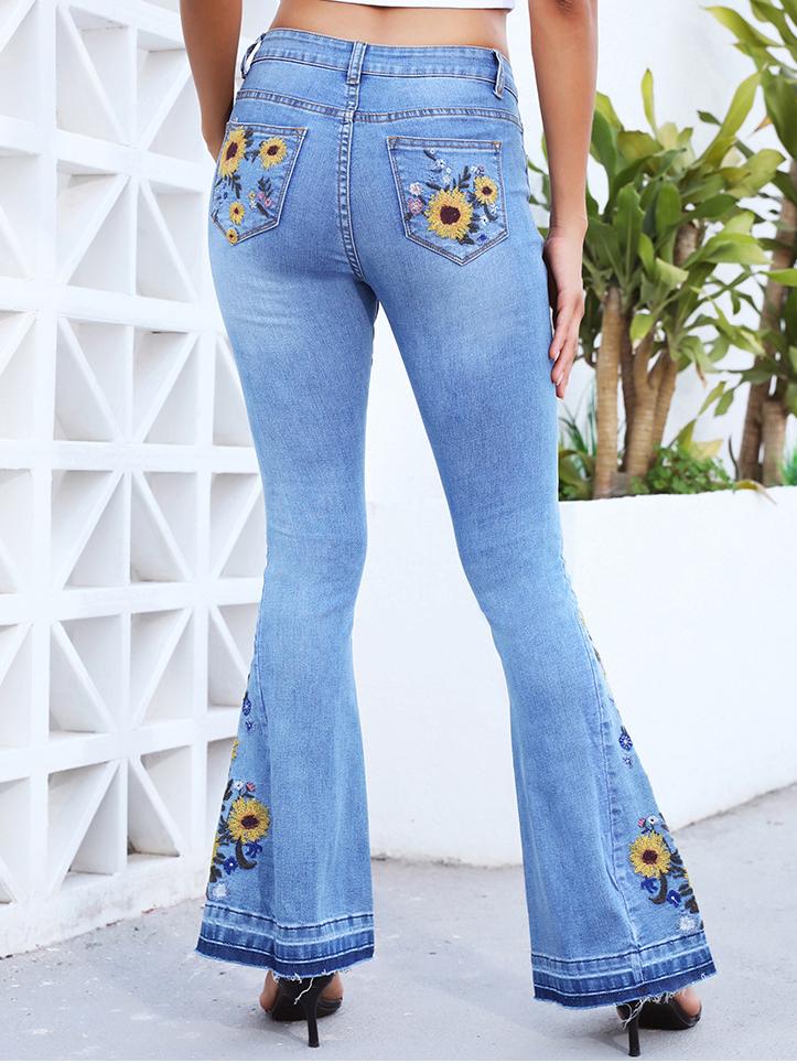 Canuck™| Handmade 3D Embroidered Floral Flare Jeans