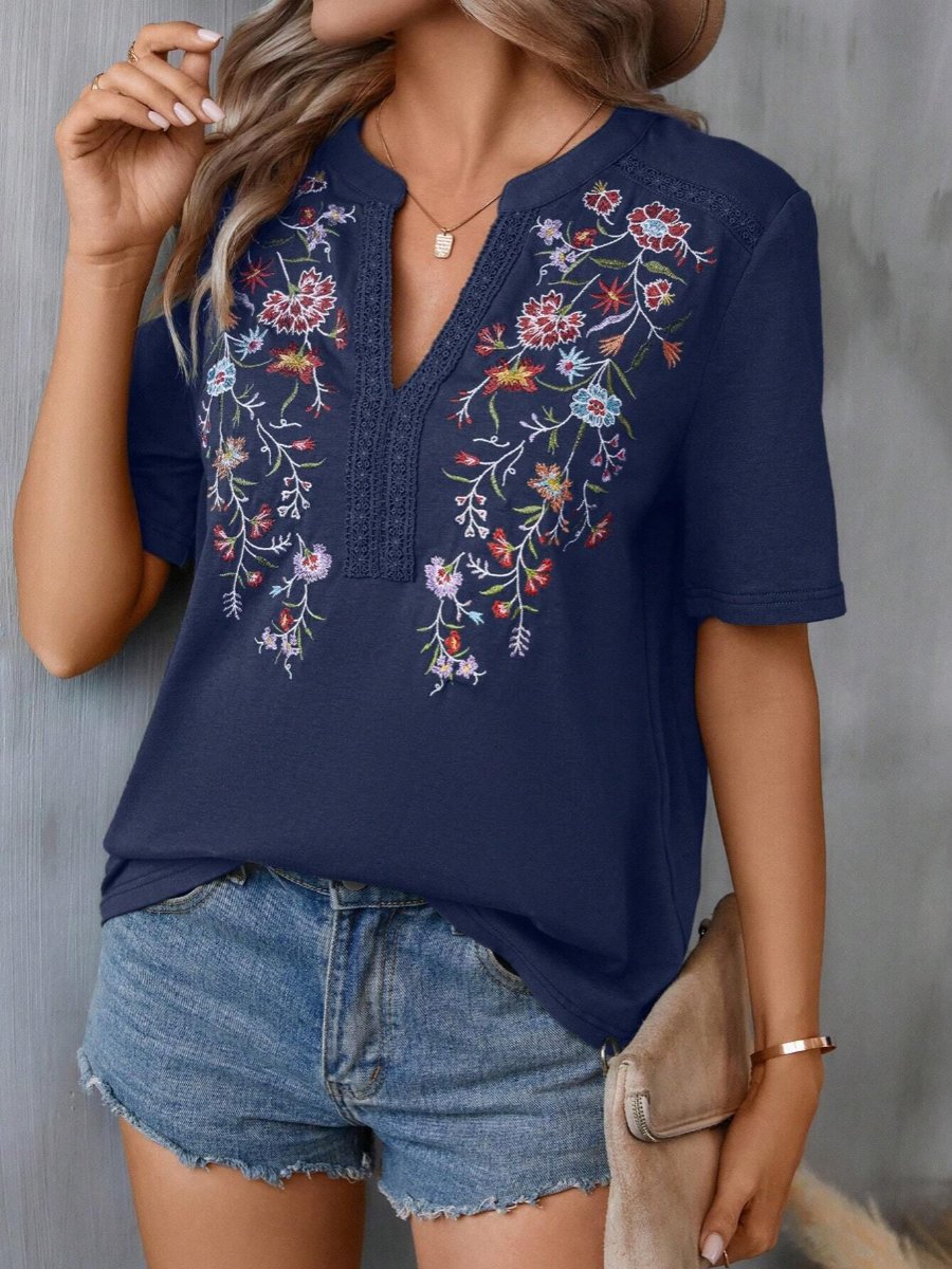 Canuck™| Ethnic Embroidered Lace Tirm Patchwork Top