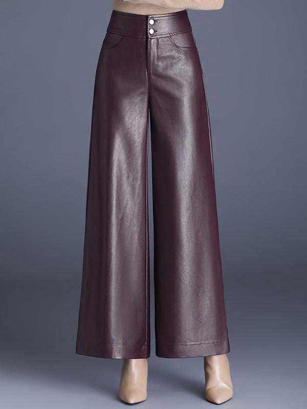 Canuck™| Chic Solid Color High Waist Wide-leg Leather Pants