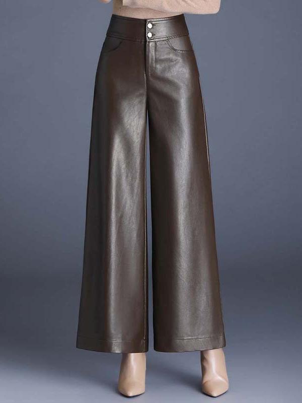 Canuck™| Chic Solid Color High Waist Wide-leg Leather Pants
