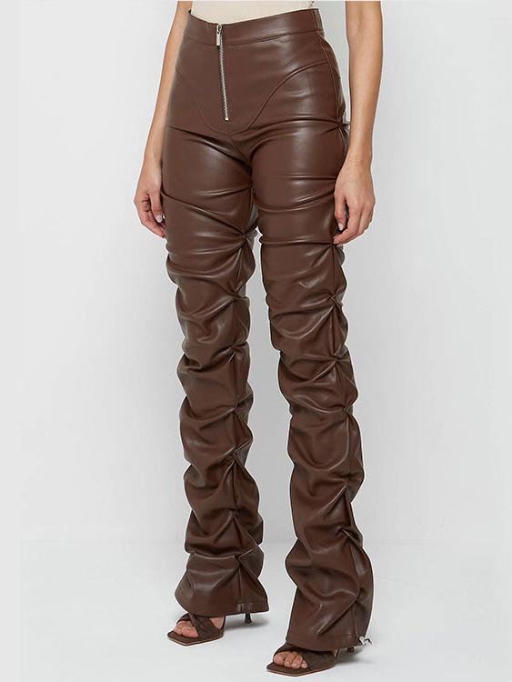Canuck™| Stylish Zipper High-waist Pleated Slim Leather Pants