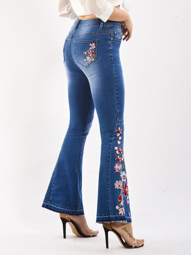Canuck™| Handmade Embroidered Flower Slim-fit Flare Jeans