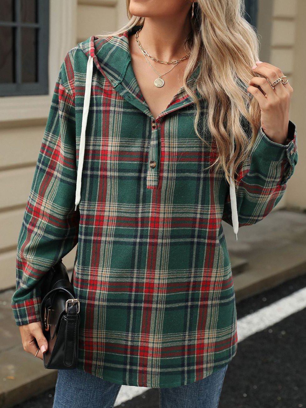 Canuck™| Retro Loose Fit Long Sleeve Button Plaid Hoodie
