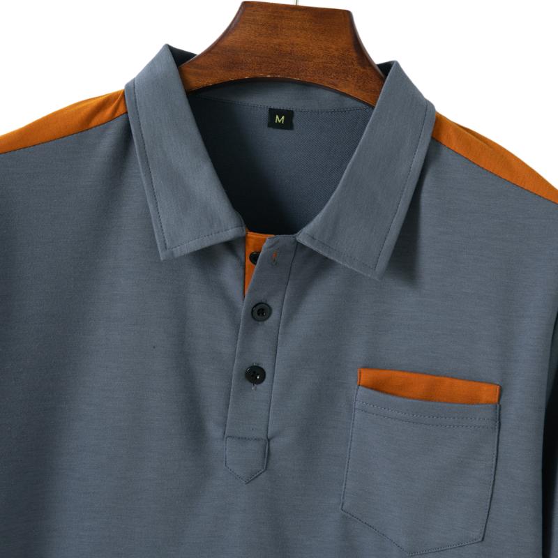 Canuck™| Colorblock Chest Pocket Lapel Cotton Blend Short Sleeve Polo Shirt