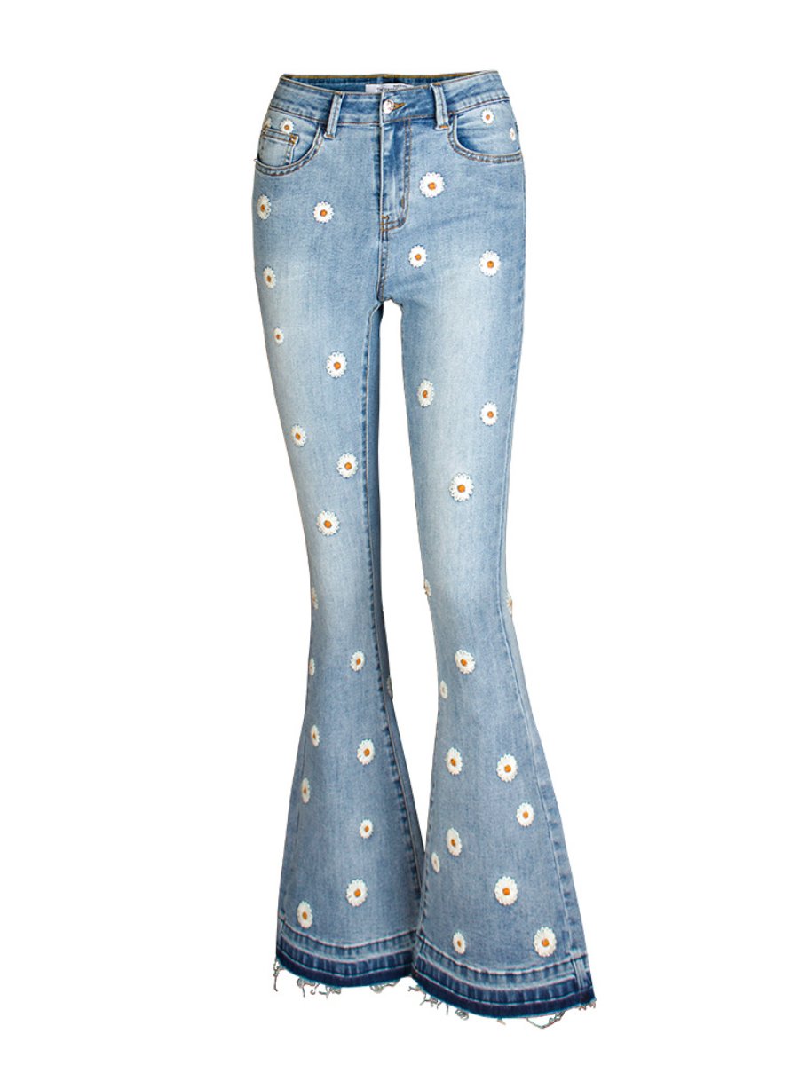 Canuck™| Chic Daisy Embroidered Slim-fit Flared Jeans