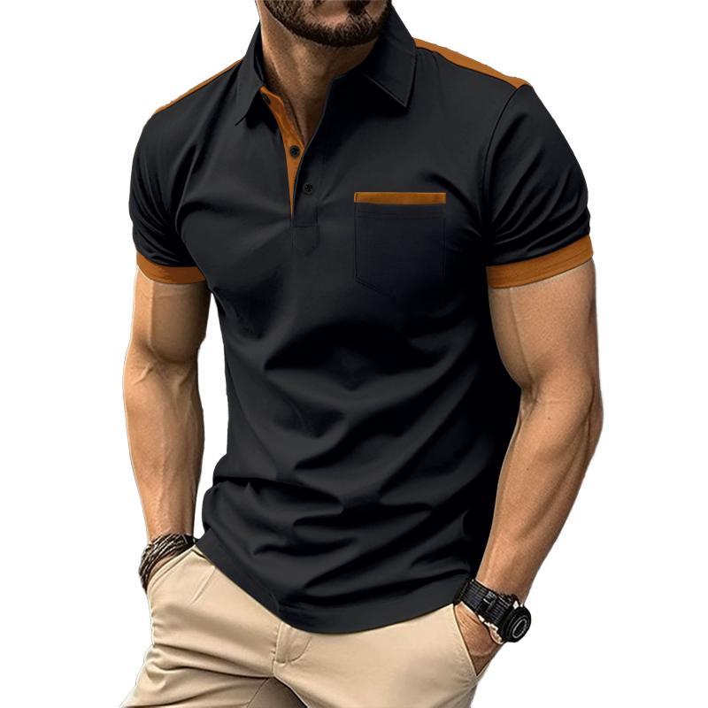 Canuck™| Colorblock Chest Pocket Lapel Cotton Blend Short Sleeve Polo Shirt