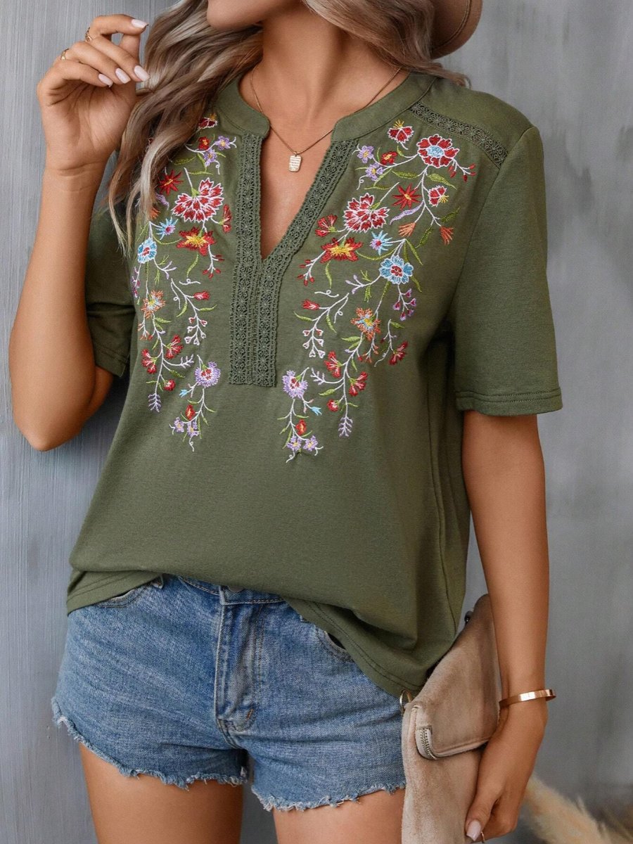 Canuck™| Ethnic Embroidered Lace Tirm Patchwork Top