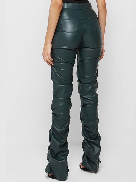 Canuck™| Stylish Zipper High-waist Pleated Slim Leather Pants