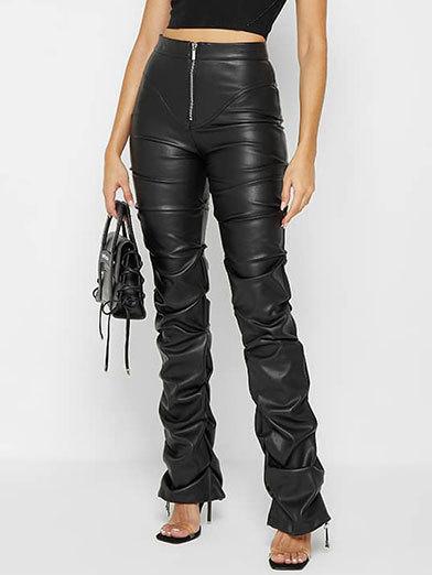 Canuck™| Stylish Zipper High-waist Pleated Slim Leather Pants