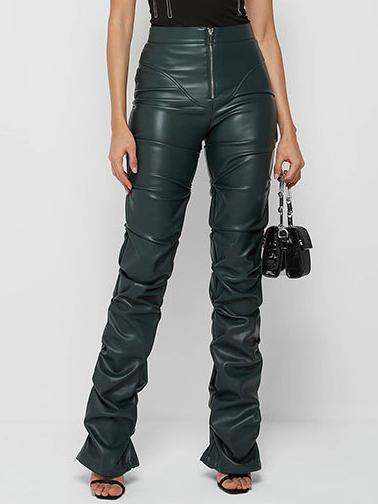 Canuck™| Stylish Zipper High-waist Pleated Slim Leather Pants