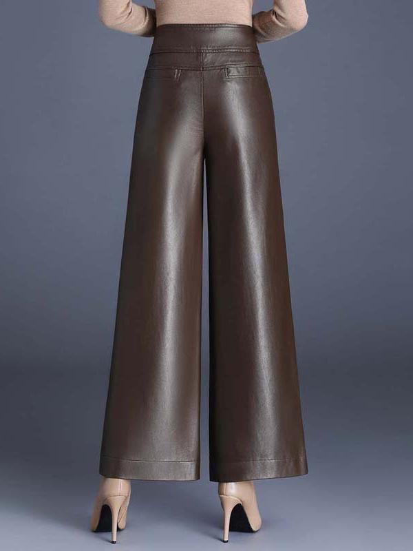Canuck™| Chic Solid Color High Waist Wide-leg Leather Pants