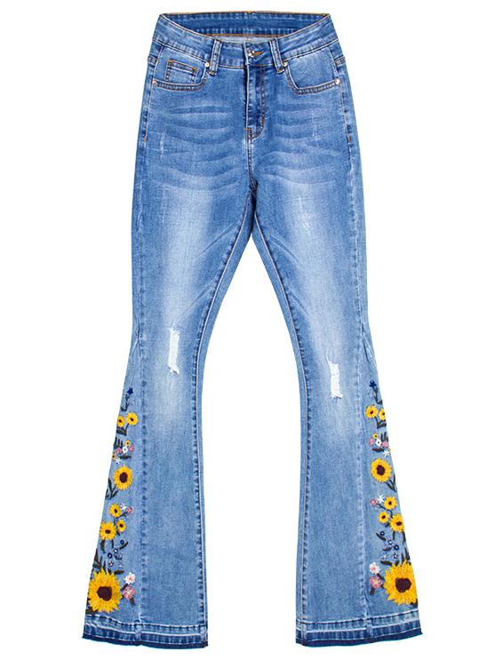 Canuck™| Handmade 3D Embroidered Floral Flare Jeans