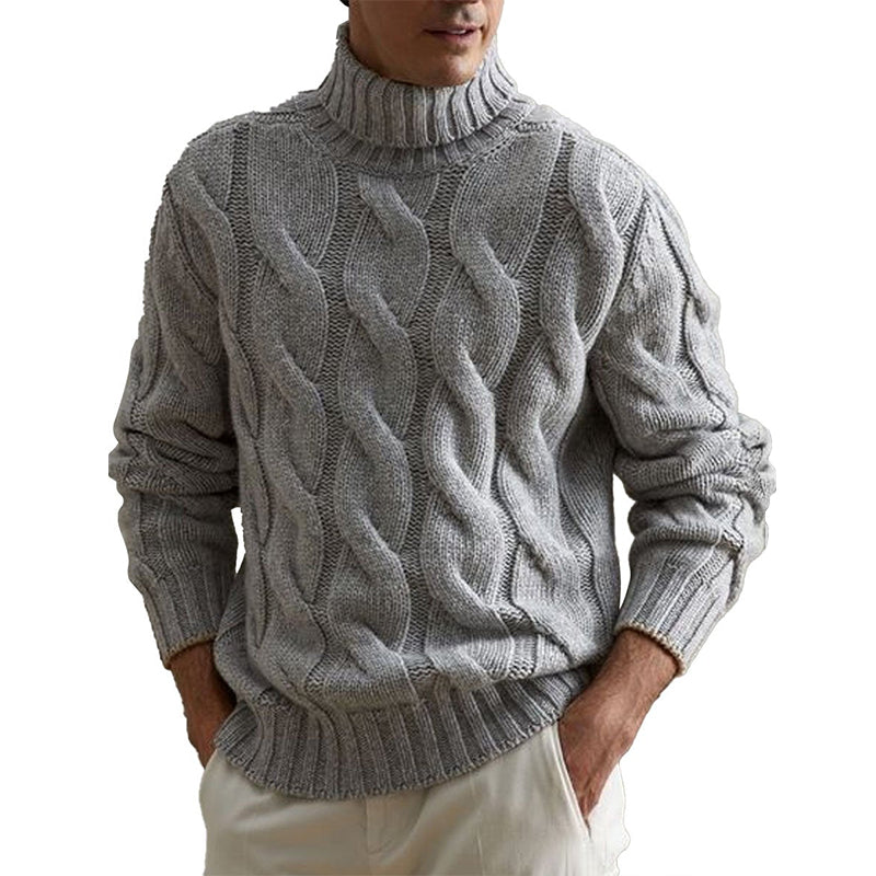 Canuck™| Gray Versatile Turtleneck Cable Knitted Pullover Sweater