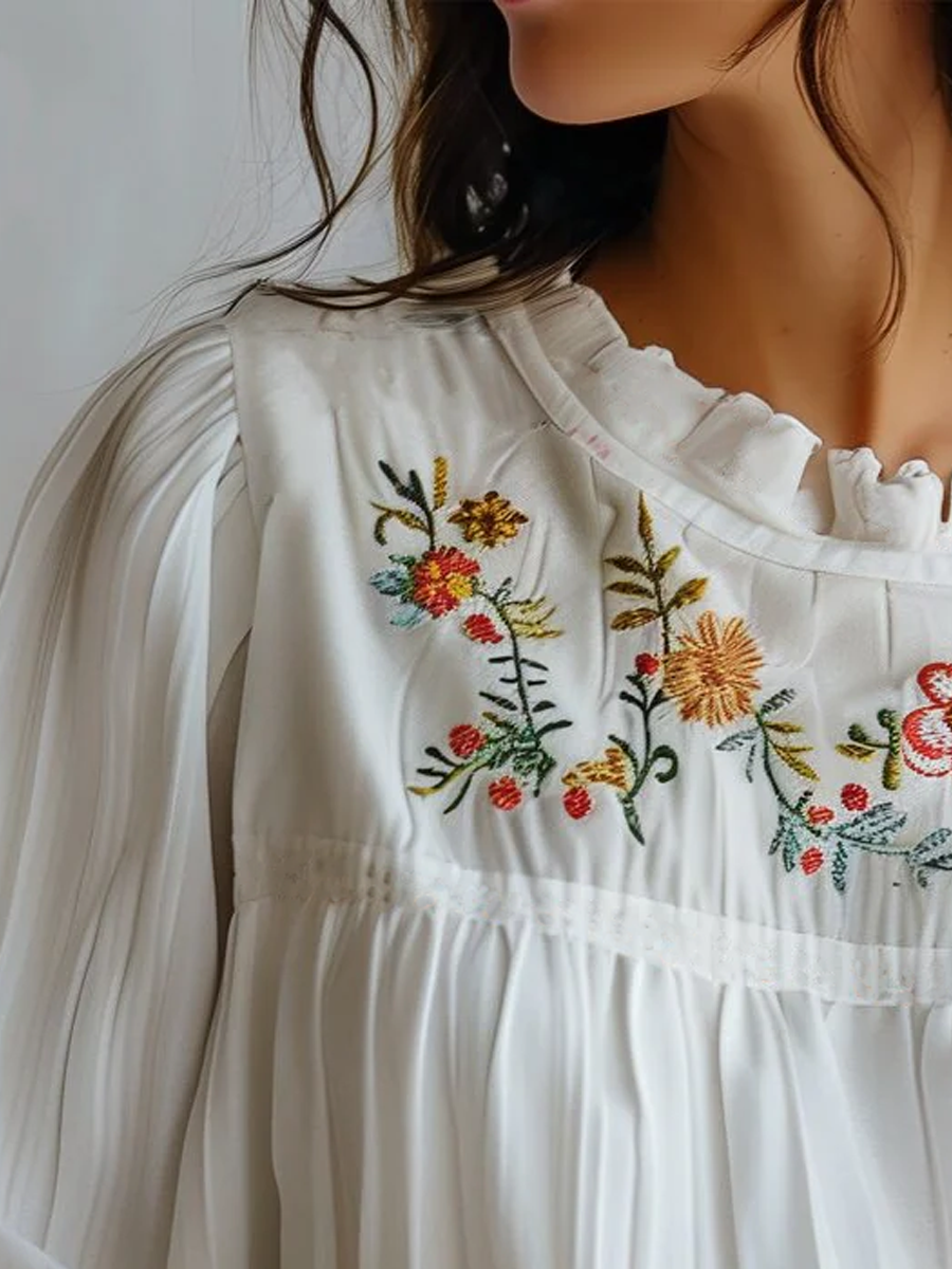 Canuck™| Lace Collar White Embroidered Blouse