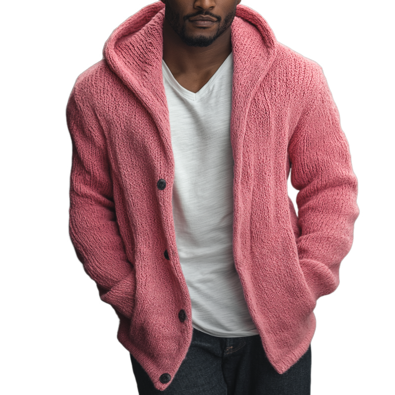 Canuck™| Retro Casual Solid Color Knitted Hooded Button Cardigan