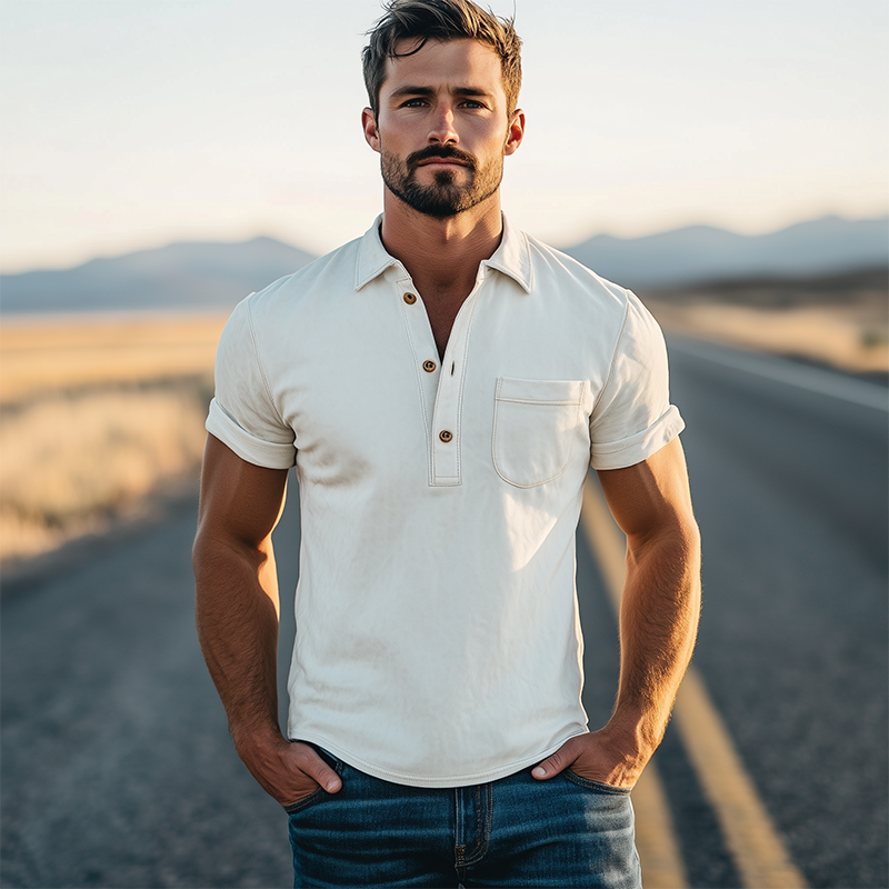 Canuck™| Spring Fashion Retro Western Style Suede Short Sleeve Polo Shirt