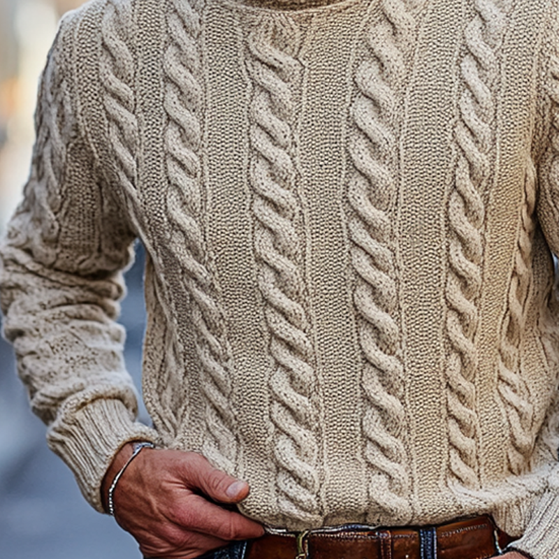 Canuck™| Solid Color Casual Cable-knit Turtleneck Pullover Sweater