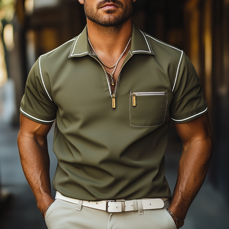 Canuck™| Business Classic Short Sleeve Zipper Polo Neck T-Shirt