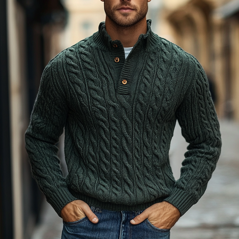Canuck™| Vintage Cable Knit Stand Collar Pullover Sweater