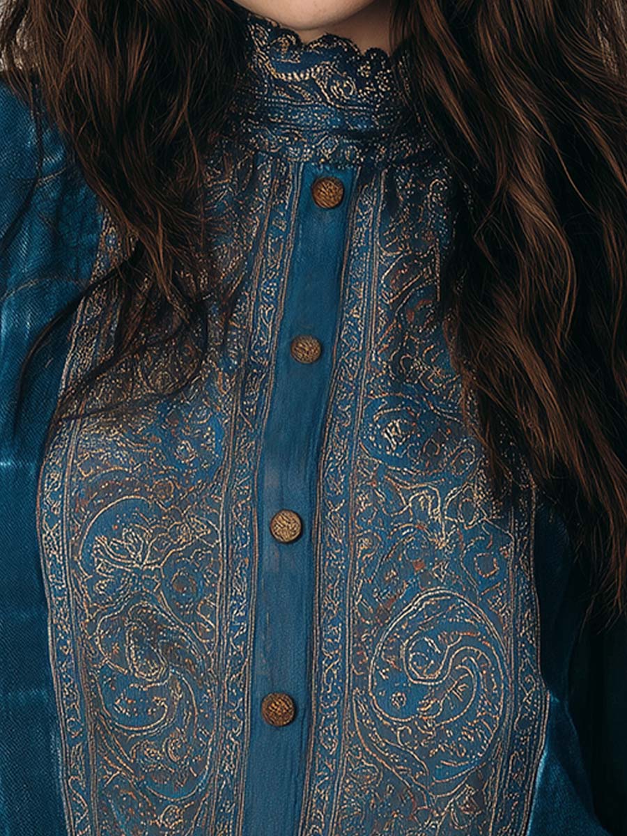 Canuck™| Vintage Bohemian Chiffon Printed Blouse With Lace Trim