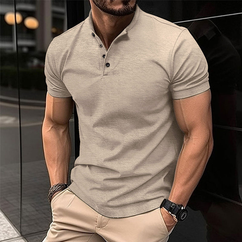 Canuck™| Solid Color Button Henley Neck Sports Polo Shirt