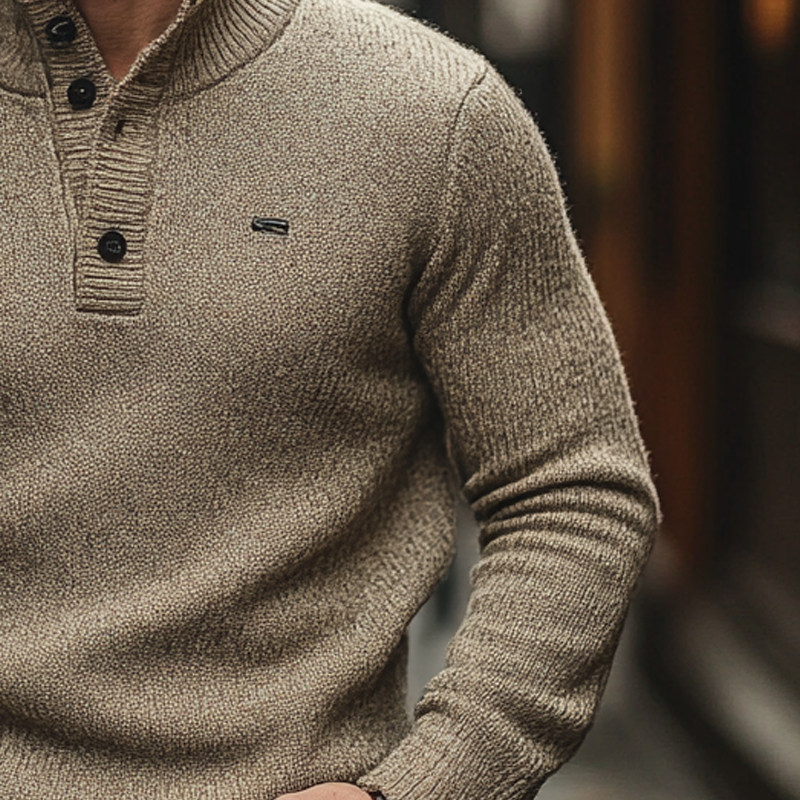 Canuck™| Solid Color Casual Stand Collar Button Pullover Sweater