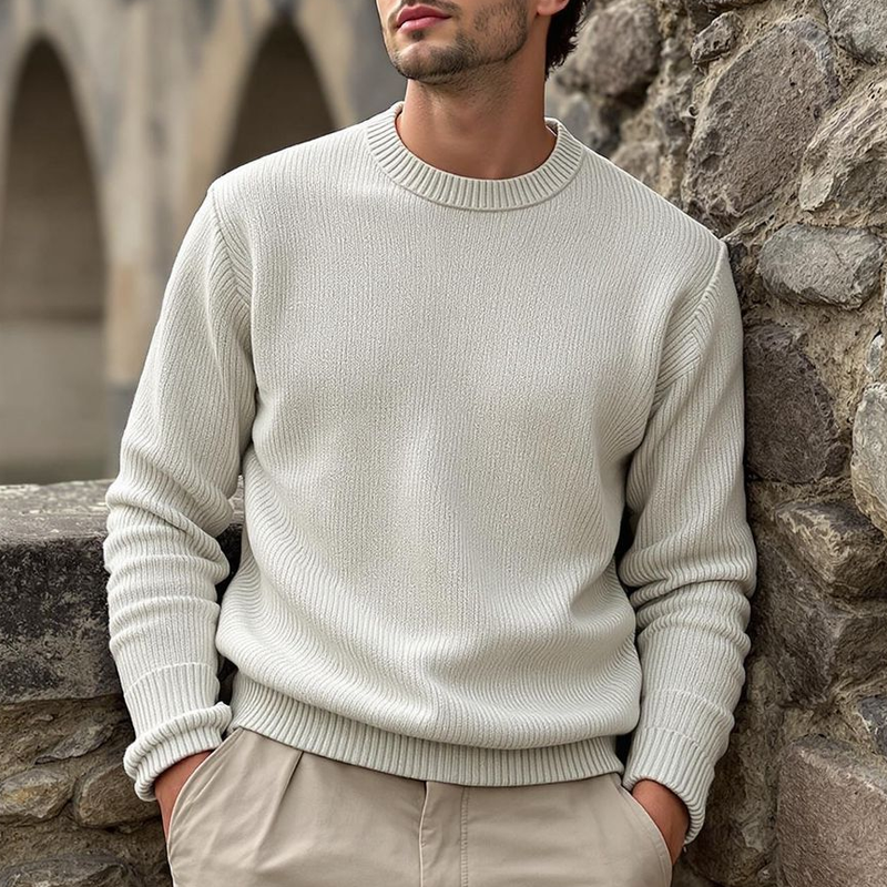Canuck™| Solid Color Round Neck Long Sleeve Sweater