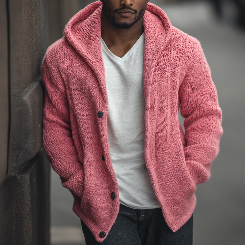 Canuck™| Retro Casual Solid Color Knitted Hooded Button Cardigan