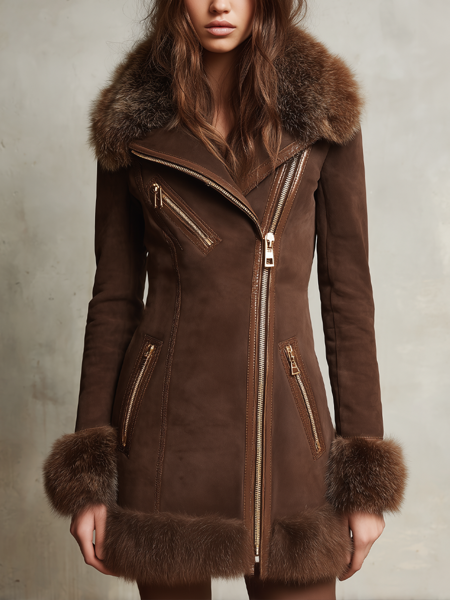Canuck™| Retro Oblique Zipper Fur Collar Eco-friendly Suede Coat
