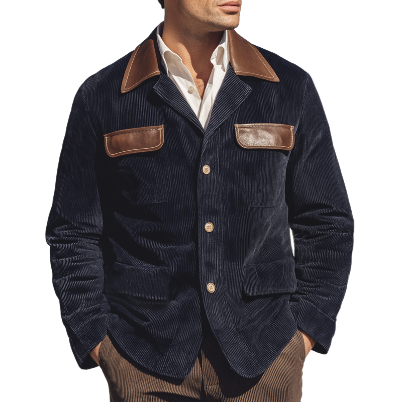 Canuck™| Vintage Corduroy And PU Leather Patchwork Button Jacket