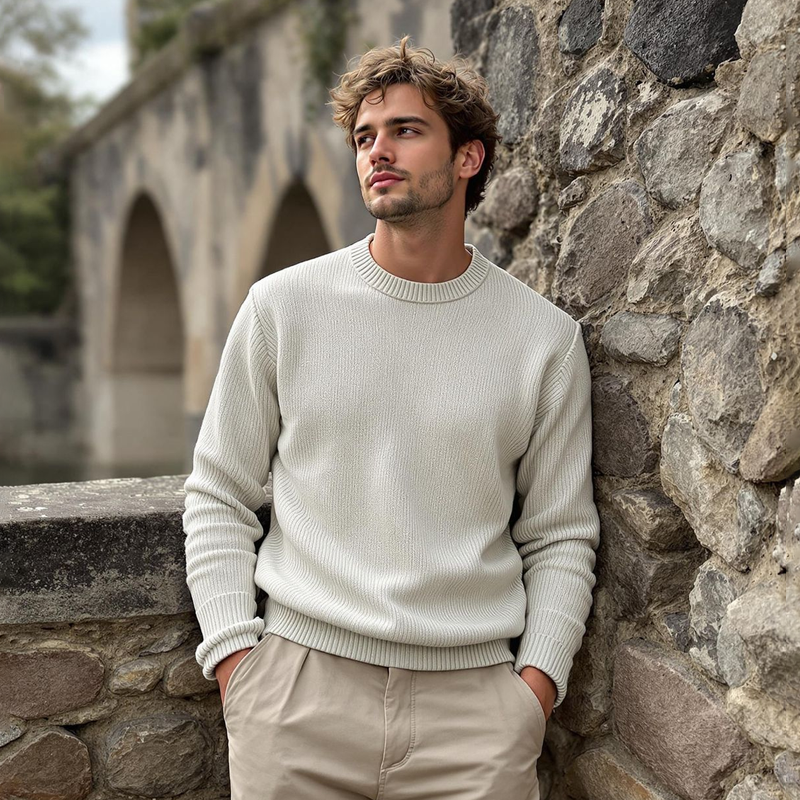 Canuck™| Solid Color Round Neck Long Sleeve Sweater