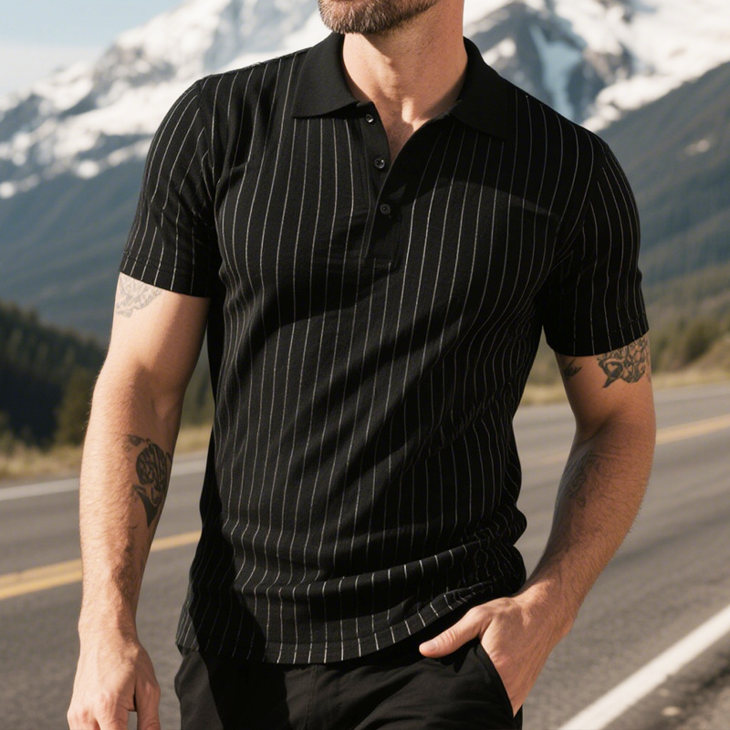 Canuck™| Retro Casual Striped Lapel Short Sleeve Polo Shirt