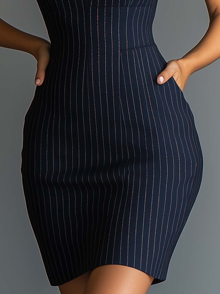 Canuck™| Halter Pinstripe V - neck Bodycon Dress