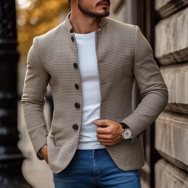 Canuck™| Vintage Houndstooth Stand Collar Single-breasted Slim-fit Blazer