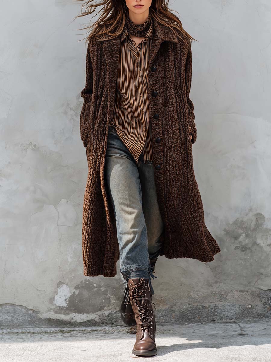 Canuck™| Vintage Brown Knit Maxi Coat