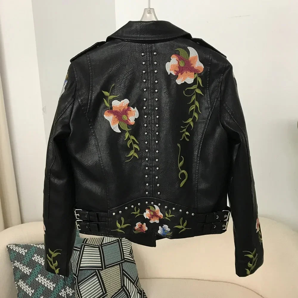 Canuck™| RoseRider Embroidered Leather Jacket