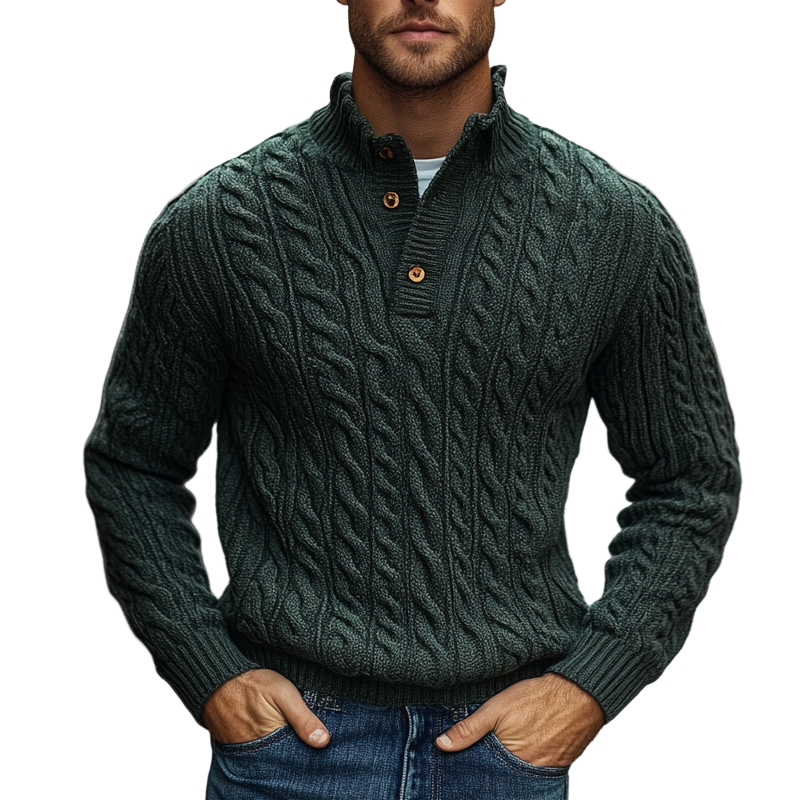 Canuck™| Vintage Cable Knit Stand Collar Pullover Sweater