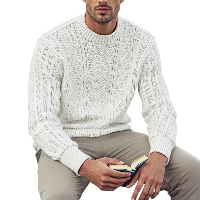 Canuck™| Diamond Pattern Round Neck Long Sleeve Sweater