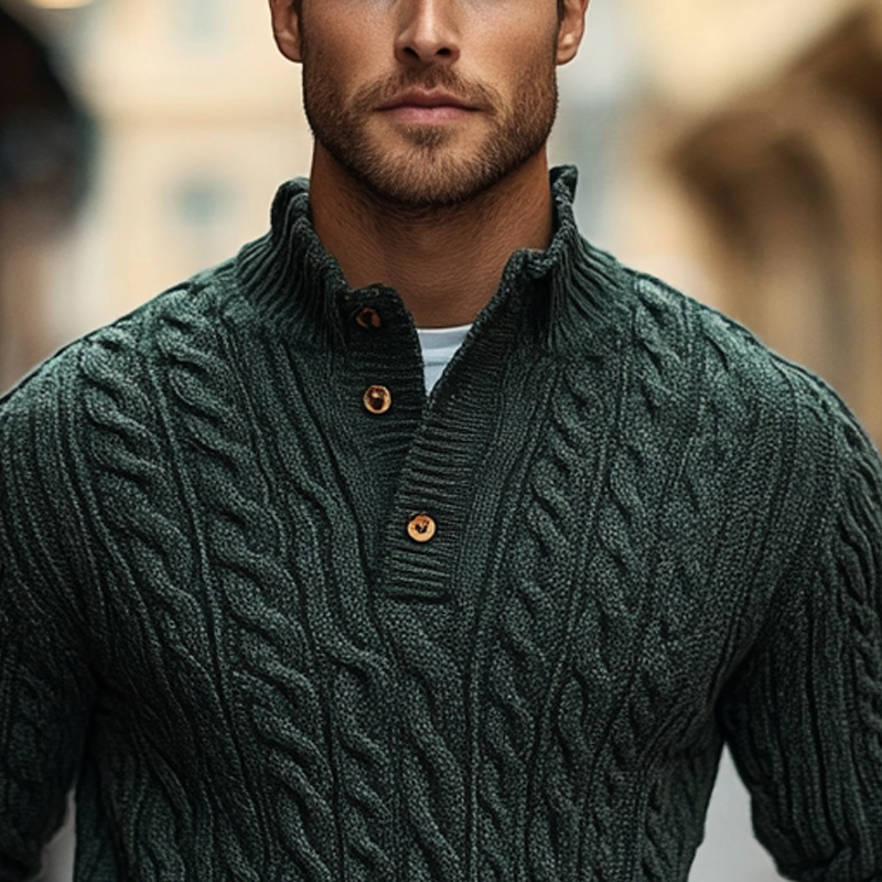 Canuck™| Vintage Cable Knit Stand Collar Pullover Sweater