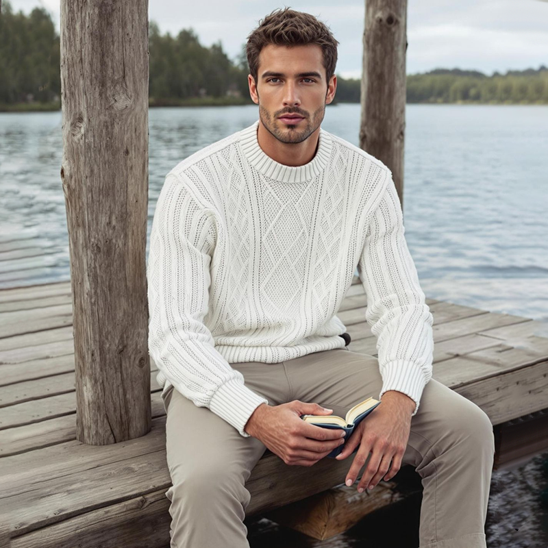 Canuck™| Diamond Pattern Round Neck Long Sleeve Sweater