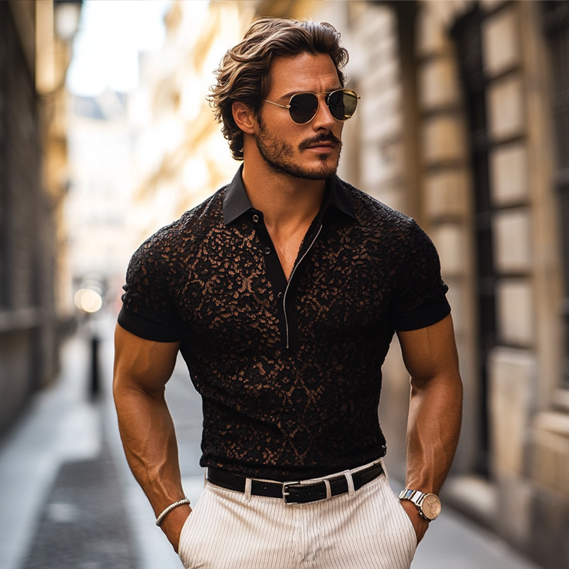 Canuck™| Fashion Lace Lapel Short Sleeve Casual Polo Shirt