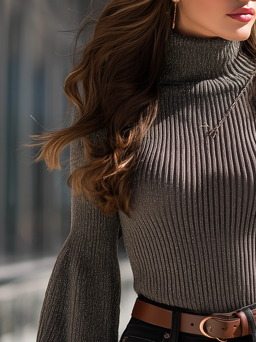 Canuck™| Vintage High-neck Lantern-sleeve Knitted Sweater