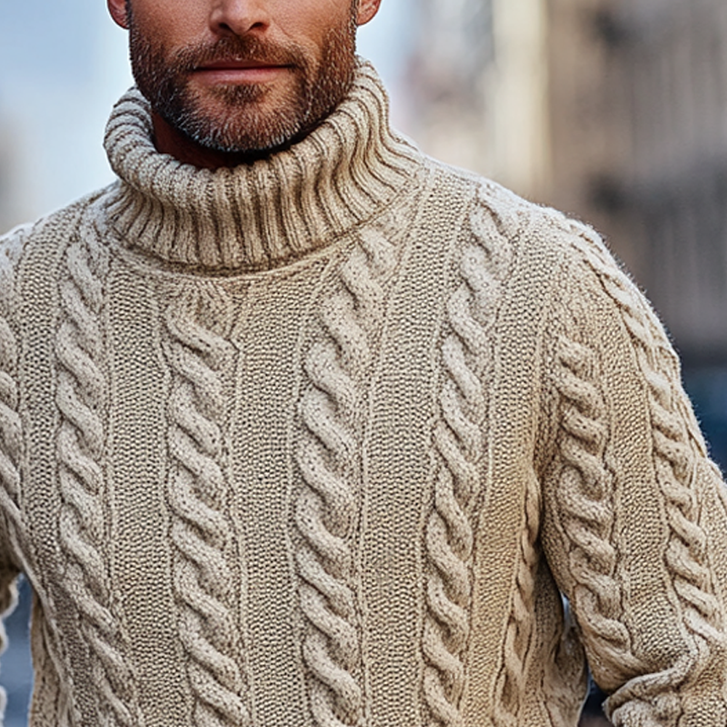 Canuck™| Solid Color Casual Cable-knit Turtleneck Pullover Sweater