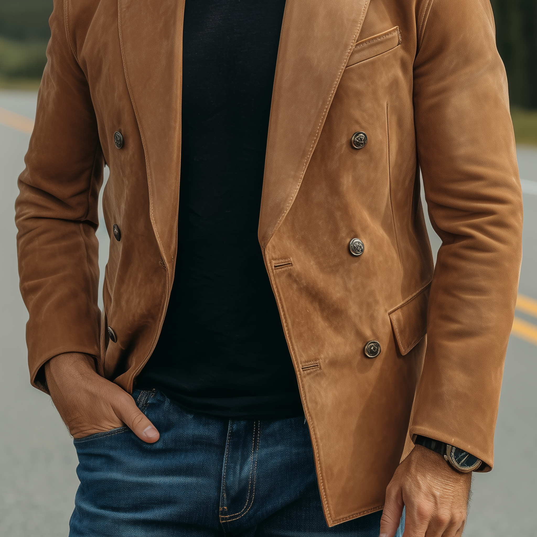 Canuck™| Classic Retro Solid Color Suede Double-breasted Slim-fit Blazer
